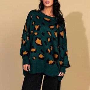 Dressed in Lala hear me roar cheetah printed knit oversized sweater